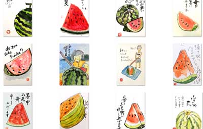 まとめ│スイカの絵手紙作品画像18点🍉│夏・7月・8月│絵手紙イラスト【暑中見舞い・残暑見舞いに】