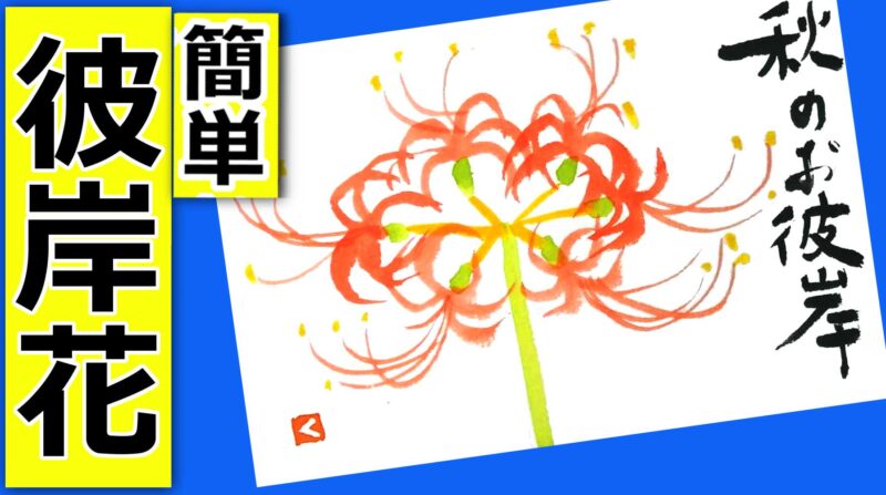 彼岸花のとても簡単な描き方 無料動画 秋のお彼岸 花の描き方 絵手紙イラスト 秋分の日 初心者 9月 秋の花 曼殊沙華 絵手紙教室くぼ田