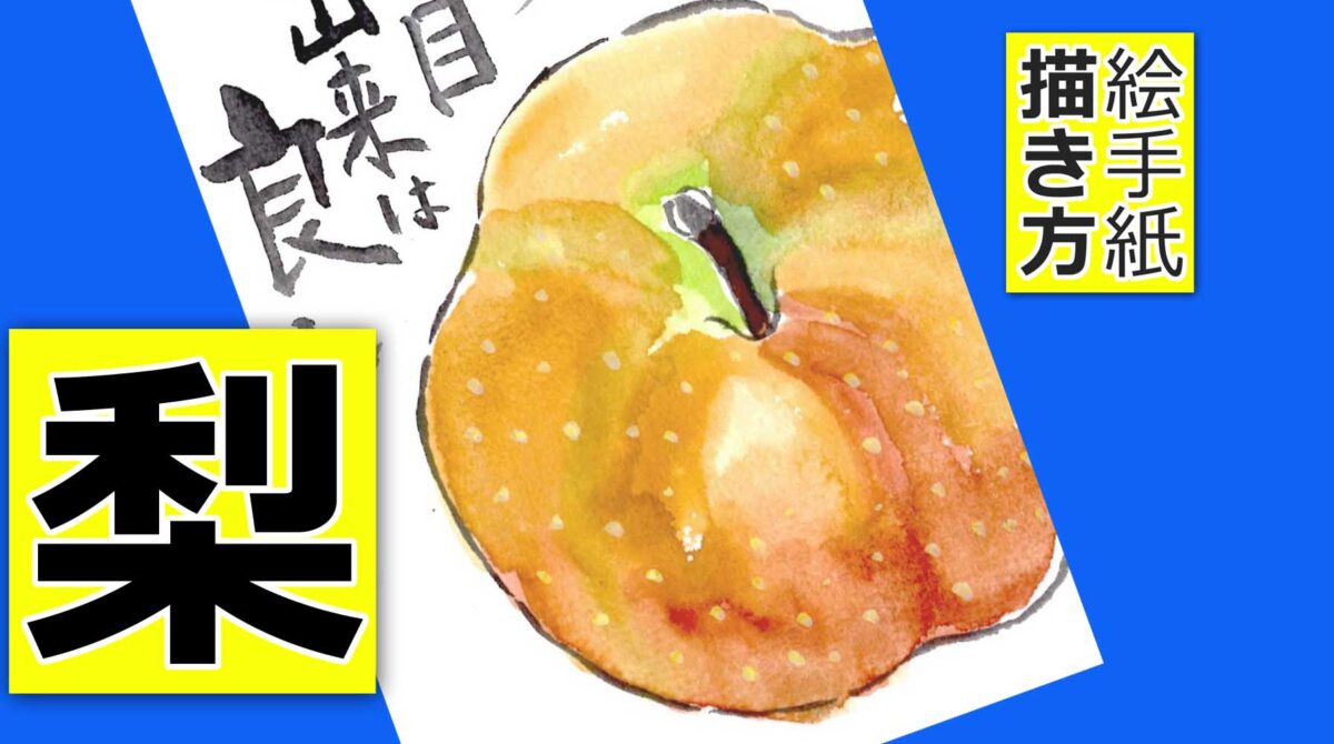 梨の簡単な描き方 旬の果物 8月 9月 10月 夏 秋の絵手紙イラスト 絵手紙教室くぼ田