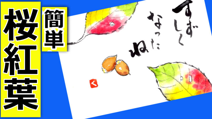 桜もみじ🍁ドングリの簡単な描き方　無料動画│秋の絵手紙イラスト│初心者│9月・10月・11月・秋