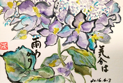 絵手紙　紫陽花、ひまわり畑